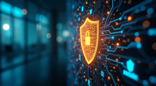 Concept visuel de cybersécurité pour PME montrant une représentation symbolique d'une entreprise protégée par un bouclier digital