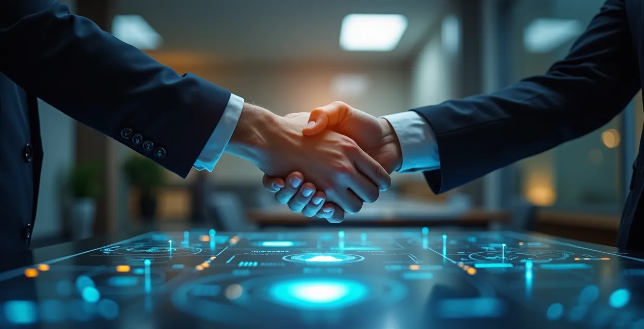 Illustration symbolique d'une collaboration de confiance entre une PME et un expert en cybersécurité